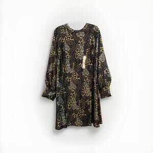 Future Collective‎ Long Sleeve Dress Blue Green Floral 26 Stretchy Boho Cottage